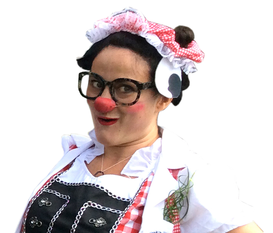 Payasa Dra. Vacuna con sombrero de vaca