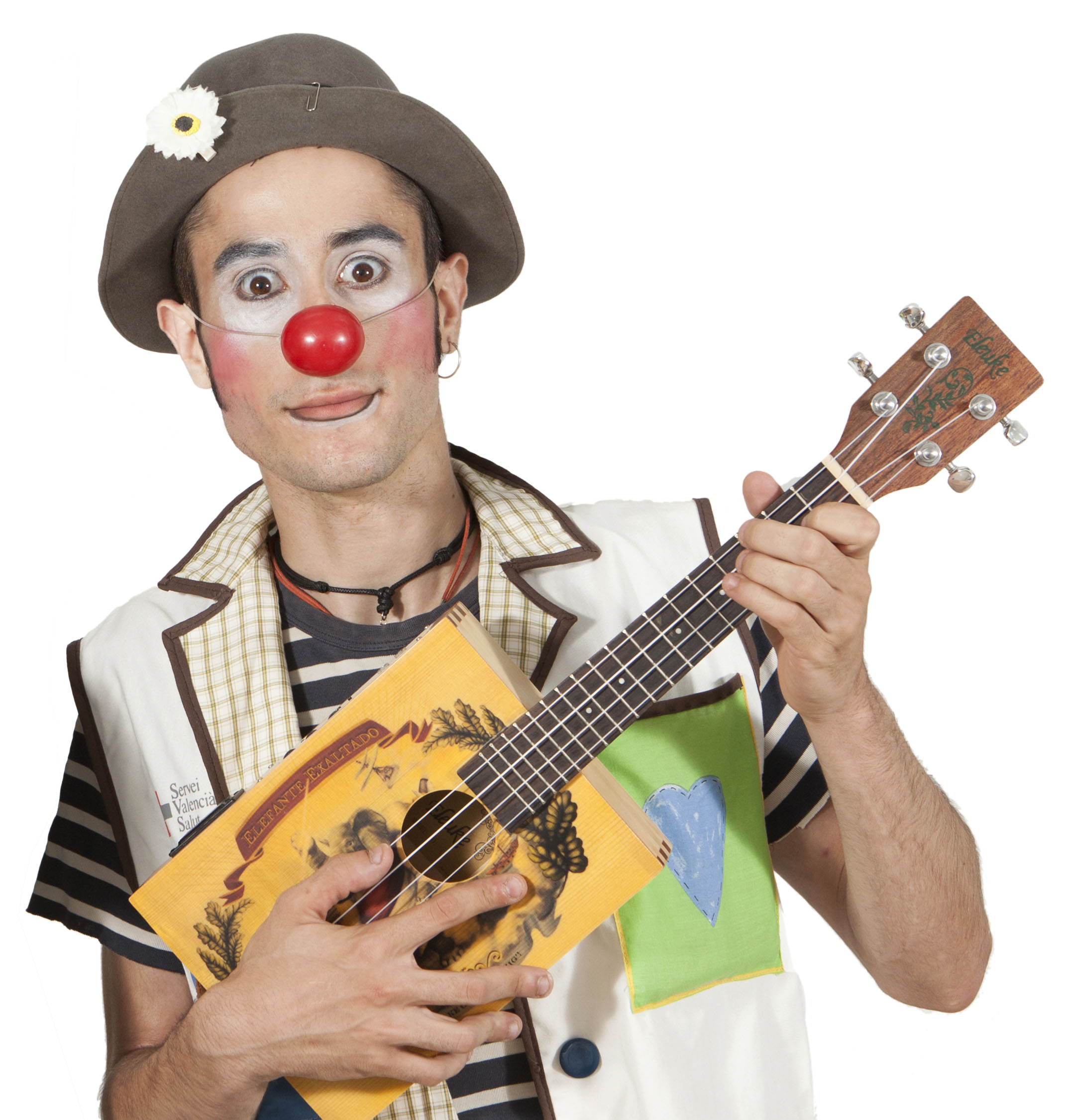 Payaso Tardio tocando el ukelele
